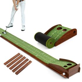 Indoor & Outdoor Golf Putting Mat Practice Training Aid with Auto Ball Return (Color: Green & Brown)