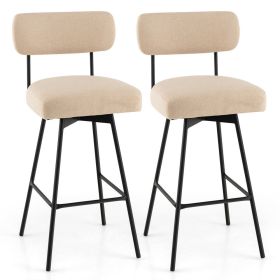 Bar Height Upholstered Kitchen Dining Chairs Swivel Bar Stools (Color: Beige)